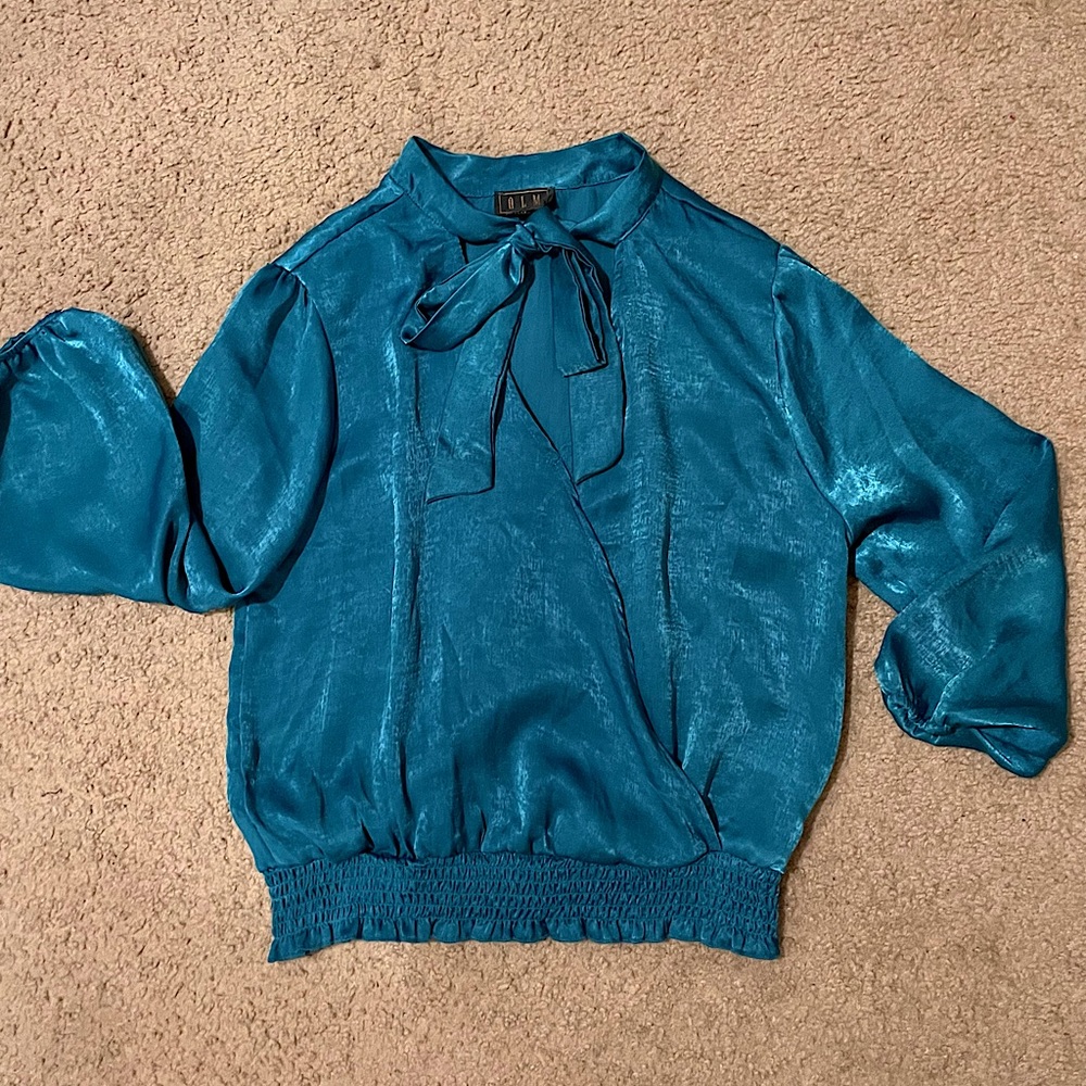 Blue cross and tie blouse top size medium